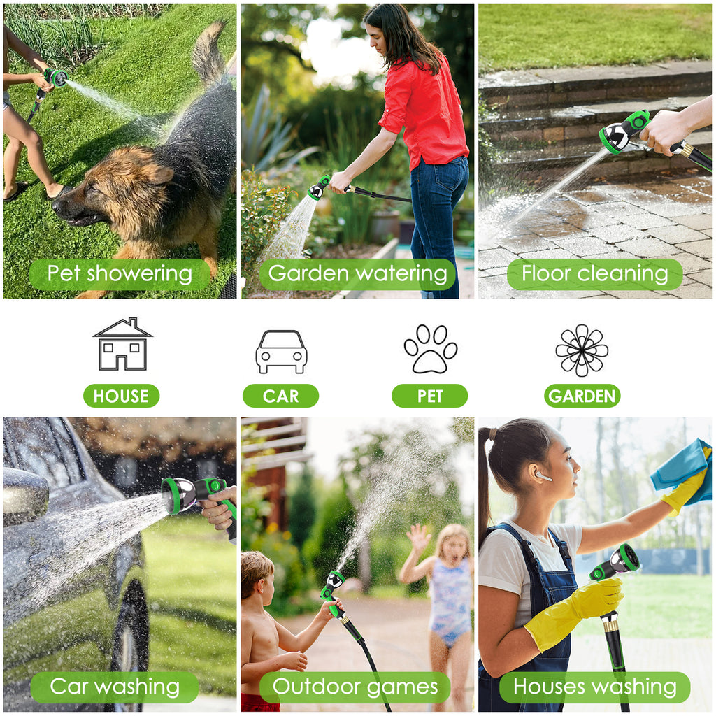 HORTICORA Garden Hose 150 ft, Non-Expandable Ultra-Lightweight Flexible Hose with 360° Dual-End Anti-Kink Design, 10-Pattern Spray Nozzle, 500 PSI Leak-Proof, 96-Strand Braided Fabric, Storage Strap