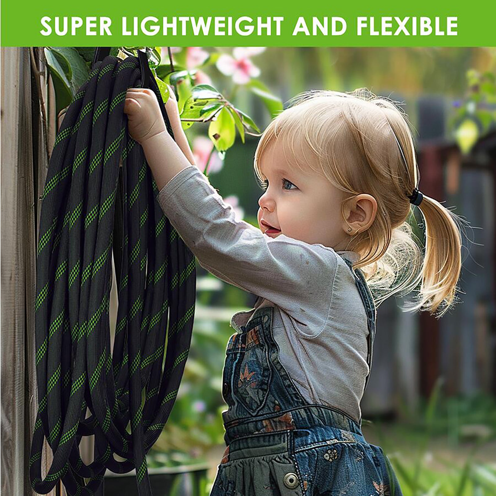 HORTICORA Garden Hose 100 ft, Non-Expandable Ultra-Lightweight Flexible Hose with 360° Dual-End Anti-Kink Design, 10-Pattern Spray Nozzle, 500 PSI Leak-Proof, 96-Strand Braided Fabric, Storage Strap